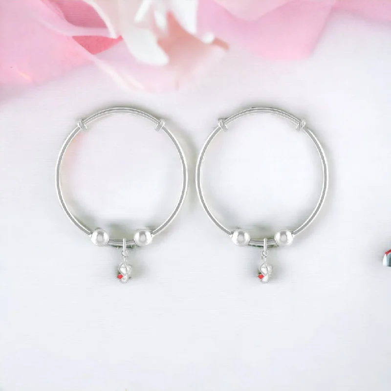 Pure 925 Sterling Silver Charm Kids Bangle Pair