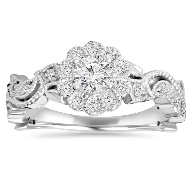 14k White Gold 1/ 2 ct TDW Diamond Vintage Pedal Engagement Wedding Ring