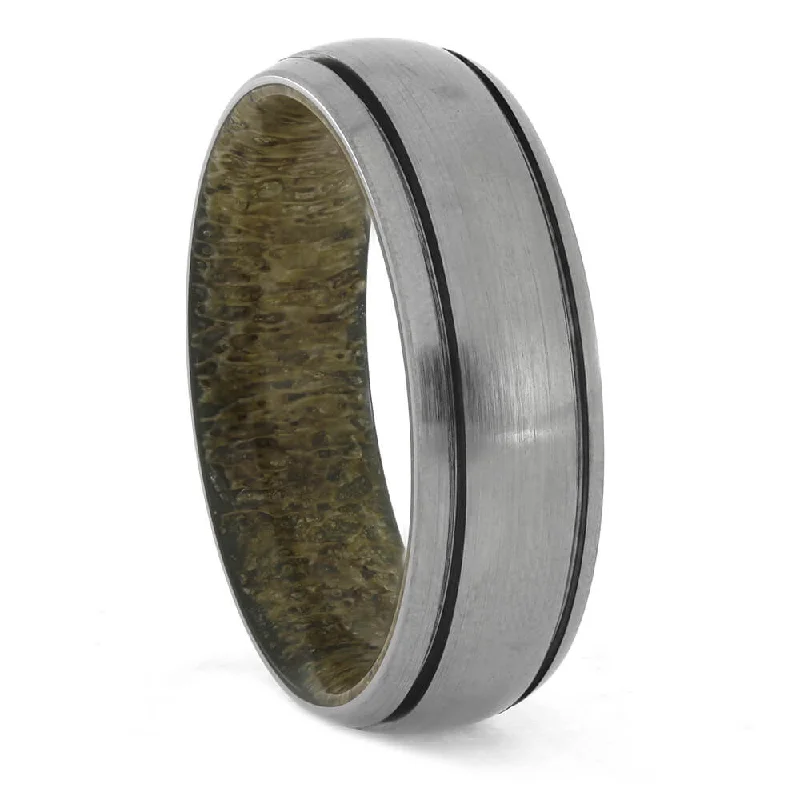 Antler Men's Wedding Band with Grooved Pinstripes