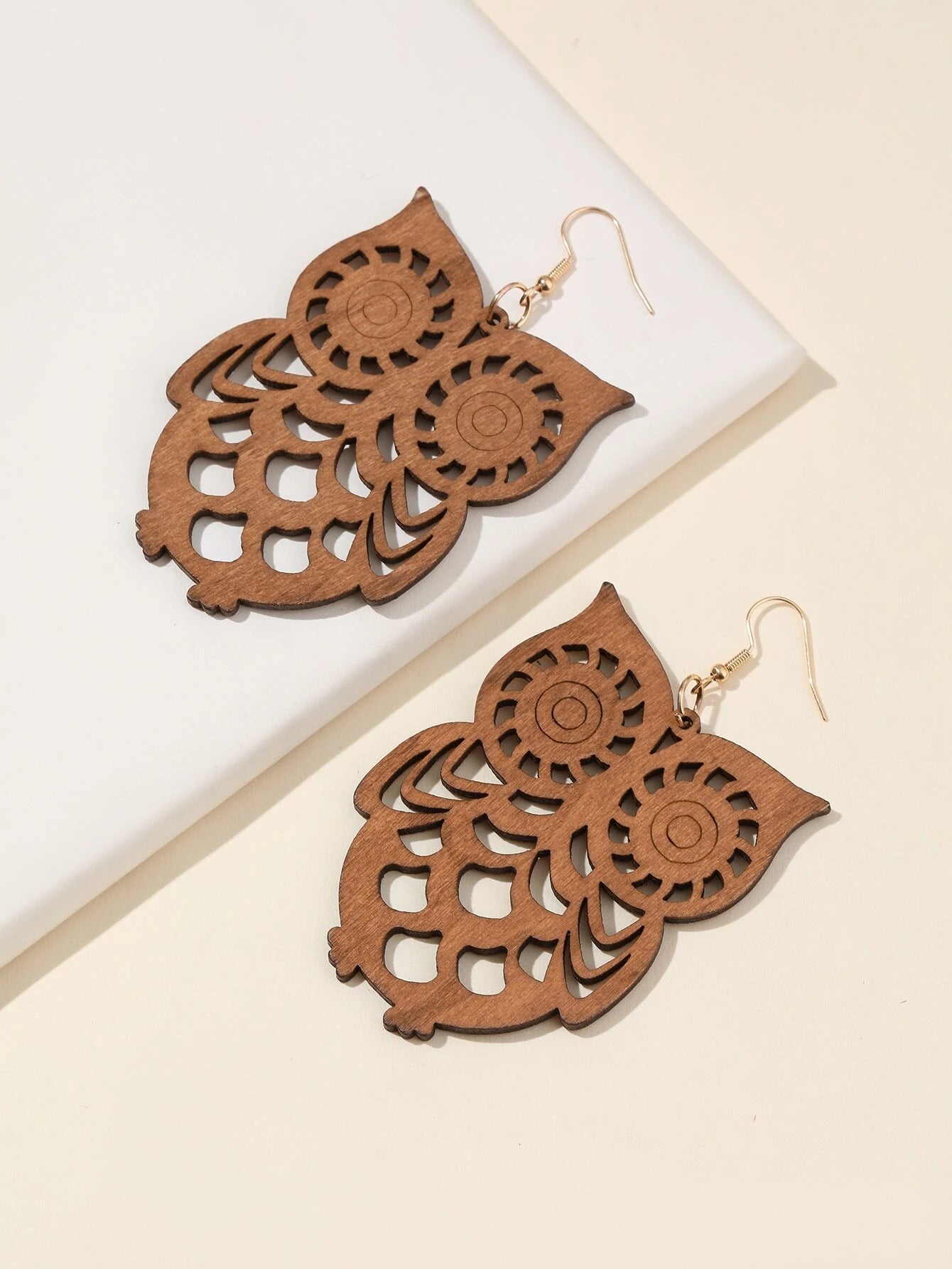 Wooden Cutout Owl Earrings