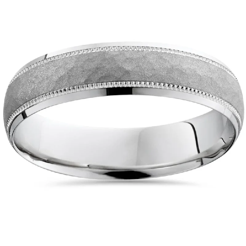 Mens Hammered White Gold Wedding Band 5mm