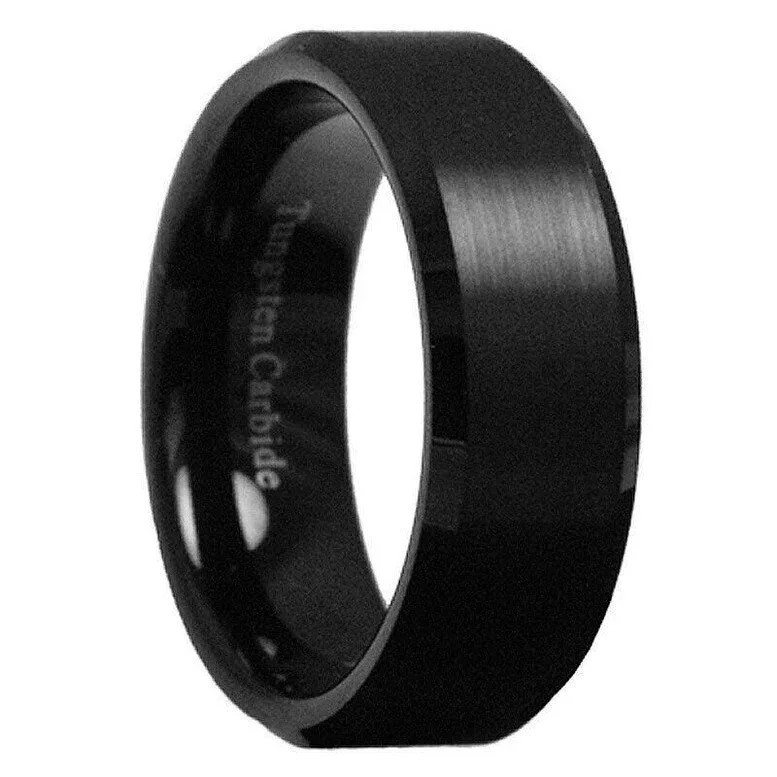 Paris Jewelry Tungsten Black Brushed Ring Wedding Band 8Mm For Unisex (Size 7 12)