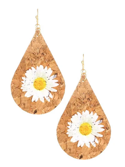 White Daisy Cork Earrings