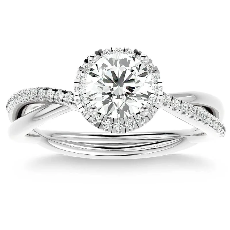 1 1/5Ct TW Moissanite & Diamond Halo Crossover Engagement in Ring Gold