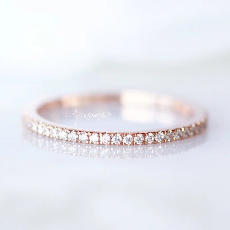 1.5MM Petite Half Eternity Wedding Band- 10K/ 14K/ 18K Solid Rose Gold