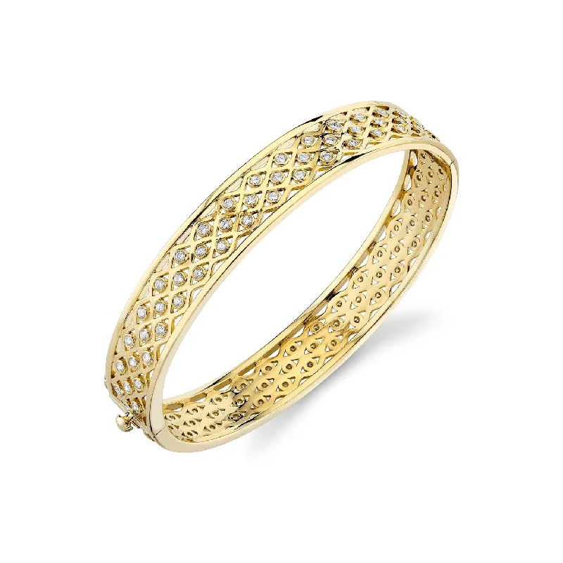 Gold & Diamond Fishnet Hinge Bangle