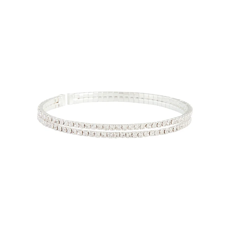 Silver Double Diamante Bangle