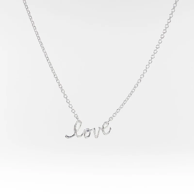 Silver Love Script Necklace