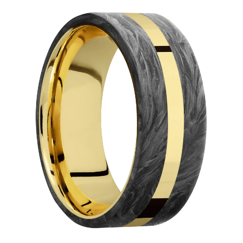 14K Yellow Gold with Polish Finish and Forged Carbon Fiber Inlay