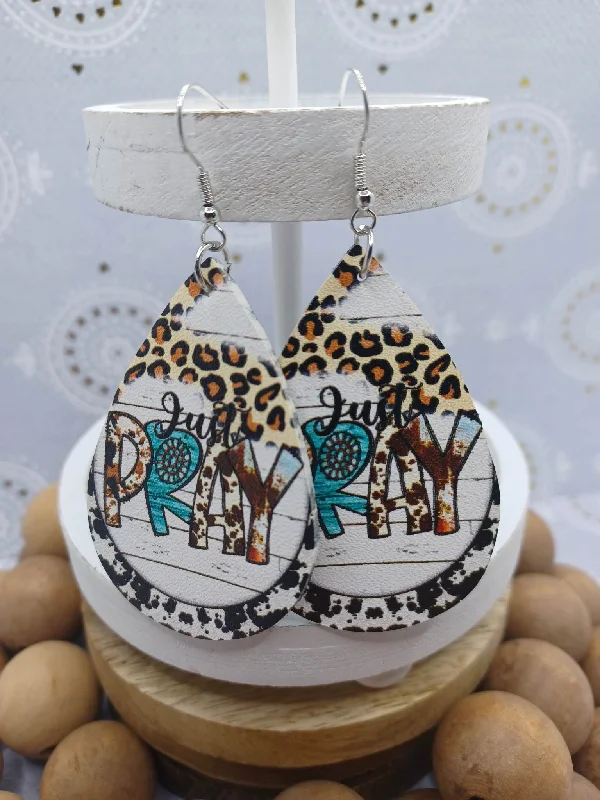 Just Pray Leather Style Earrings