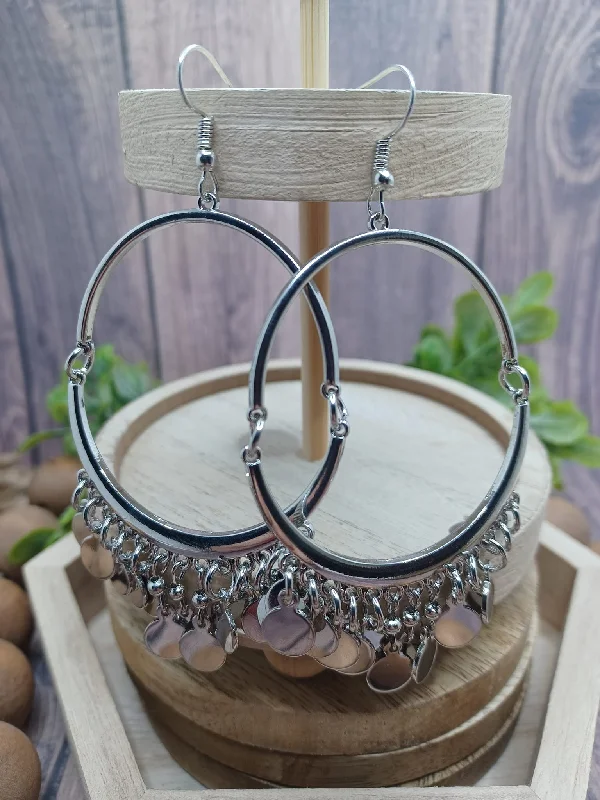 Silver Hinged Earrings w/ Circle Tassels