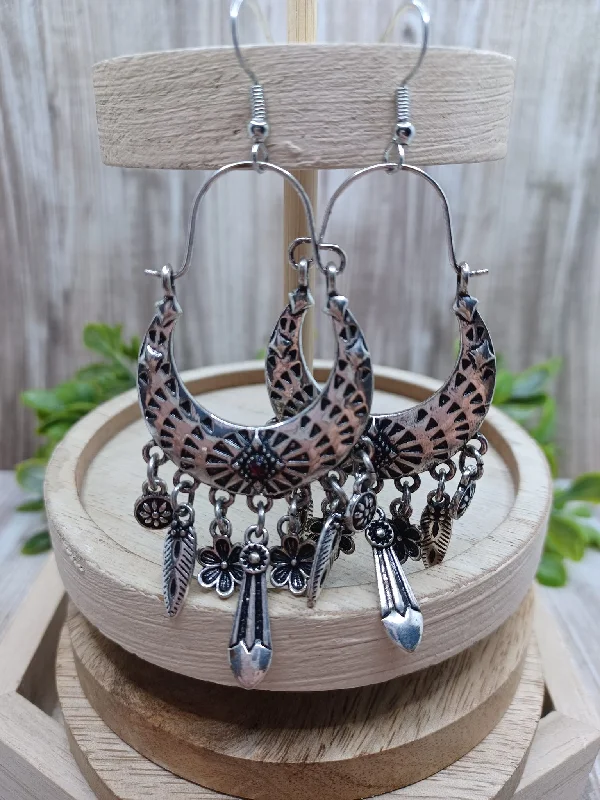 Silver Hing Style Earrings w/ Dangle Charms