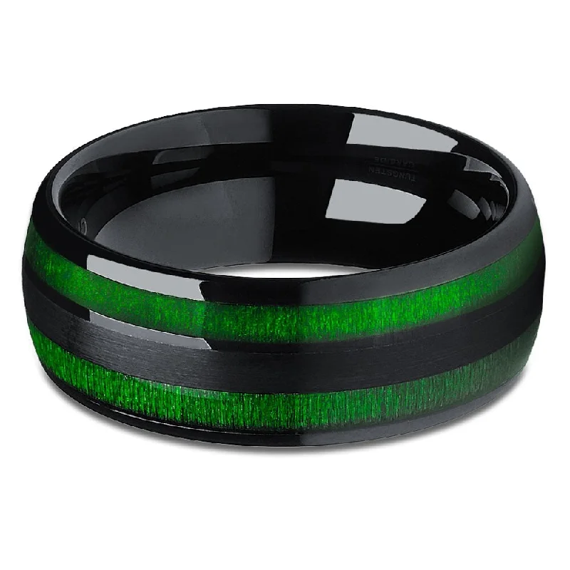 Jade Green Tungsten Wedding Ring 8Mm Black Ip Comfort Fit Engagement Anniversary