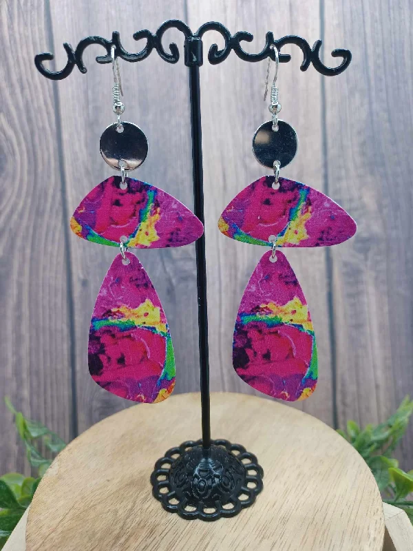 Color Splash Earrings w/ Pink, Yellow, & Purple