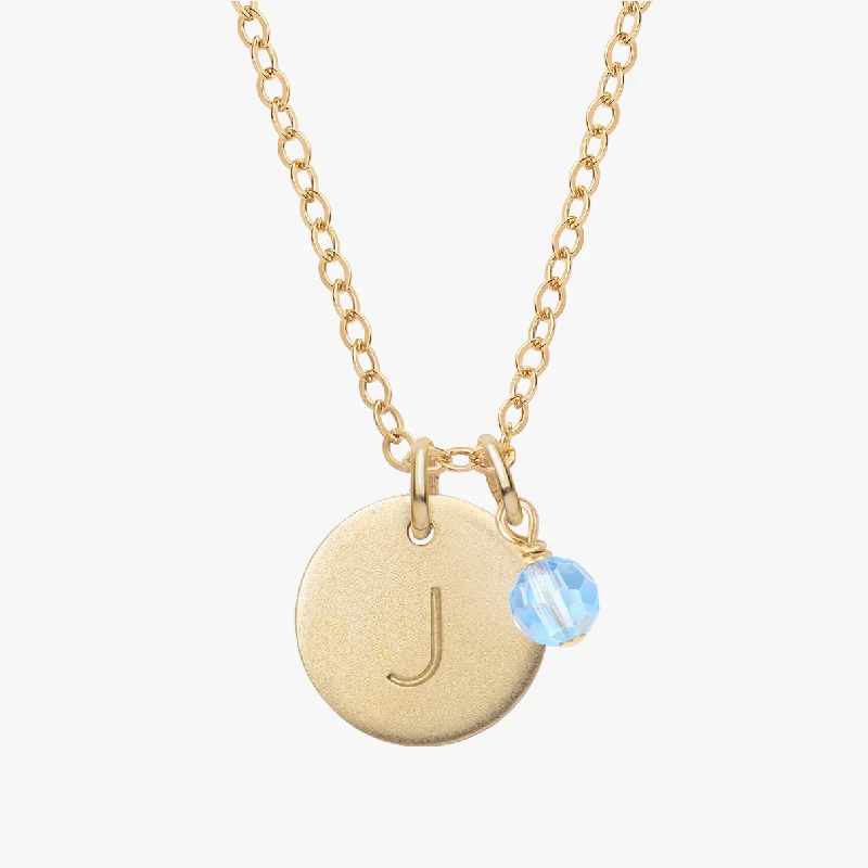 Personalized Initial Disc With Crystal Birthstone Necklace