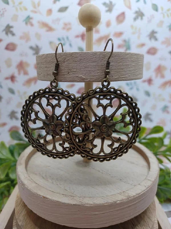 Brass Filigree Style Earrings w Floral Center