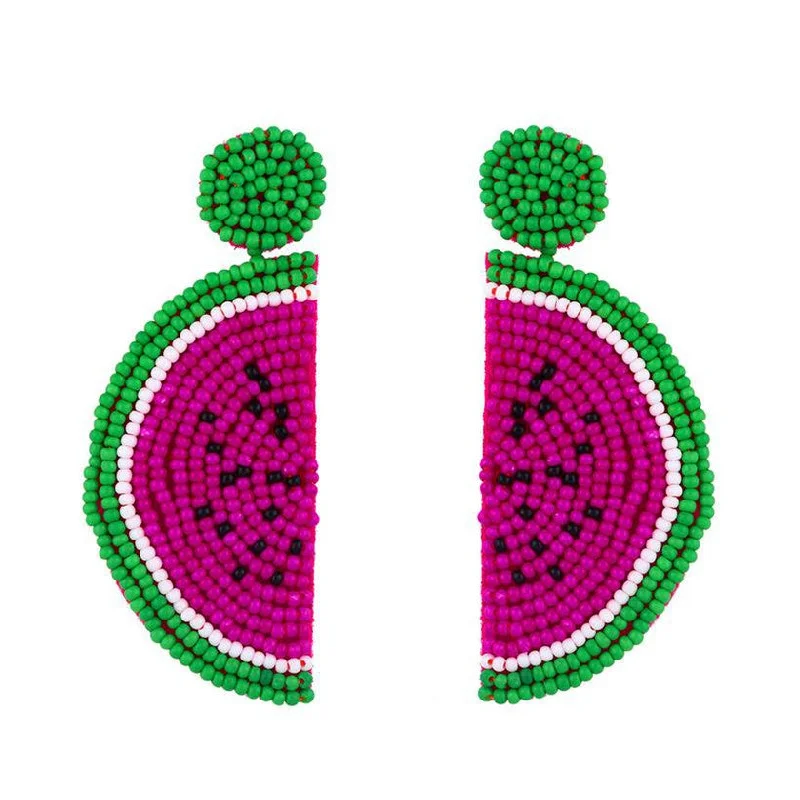 Pink Watermelon Seabeaded Earrings