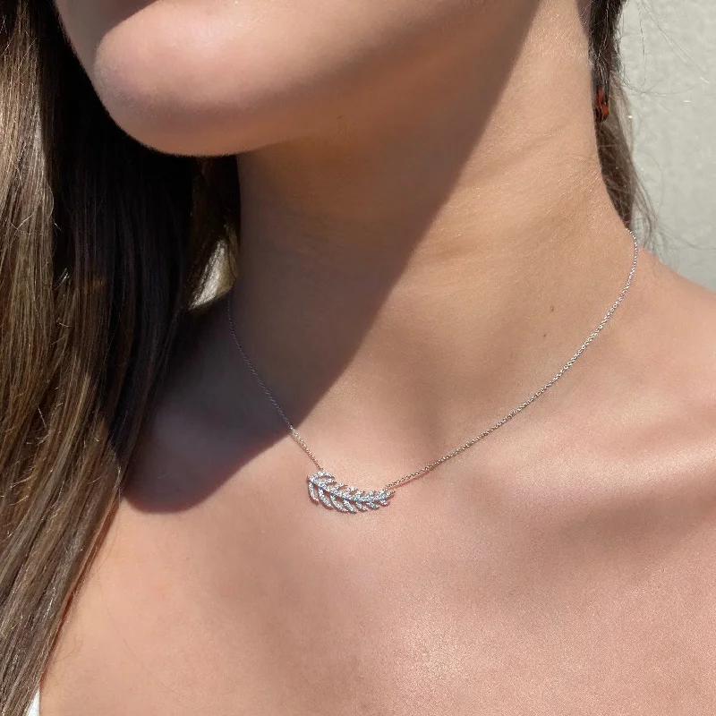 Pave Silver Feather Necklace