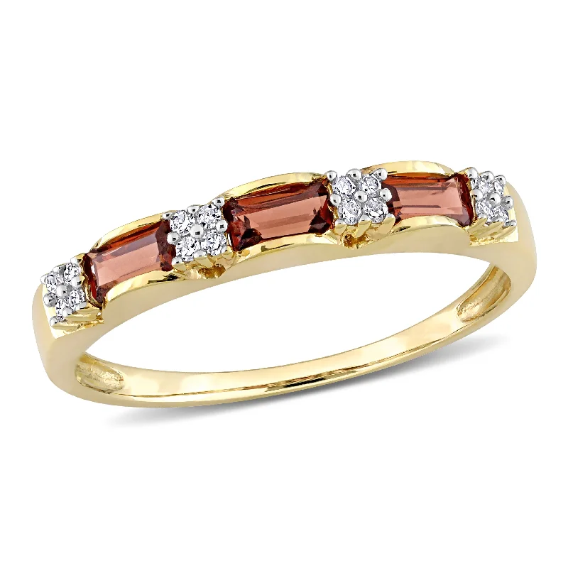 Miadora 10k Yellow Gold Baguette-cut Garnet & Diamond Accent Stackable Eternity Wedding Band Ring