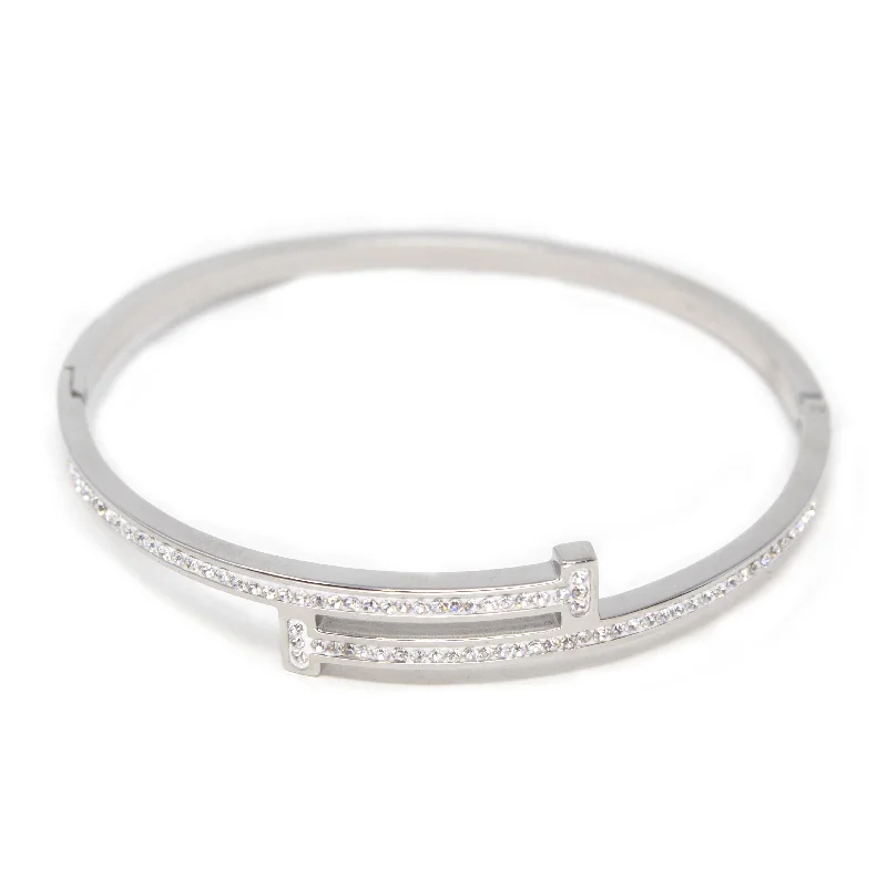 Stainless Steel Pave CZ T Bangle