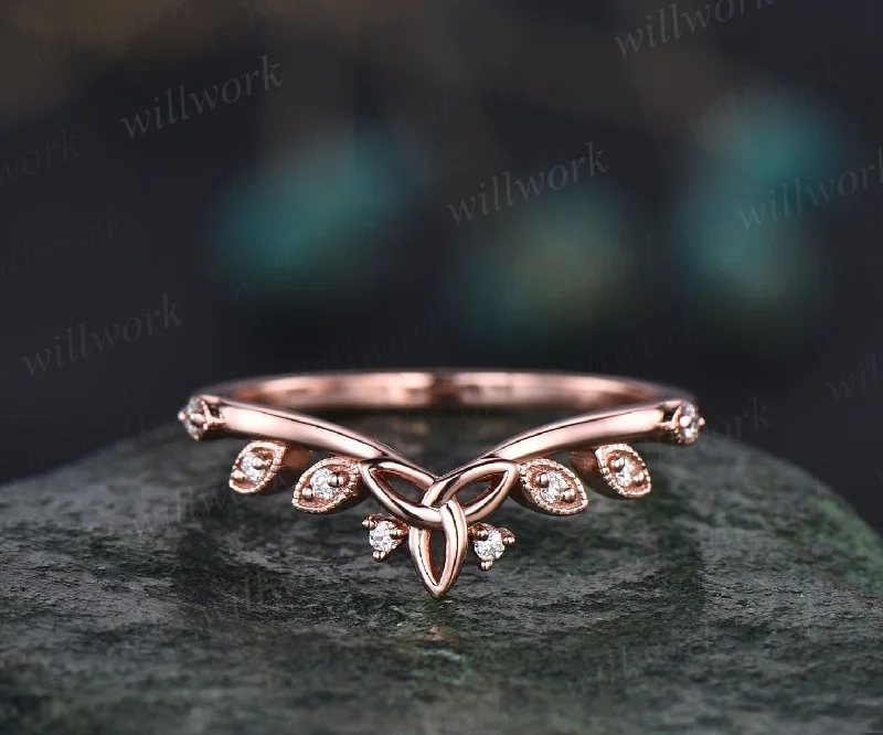 Unique milgrain diamond wedding band 14k rose gold art deco moissanite wedding ring band for women stacking ring norse viking ring Jewelry