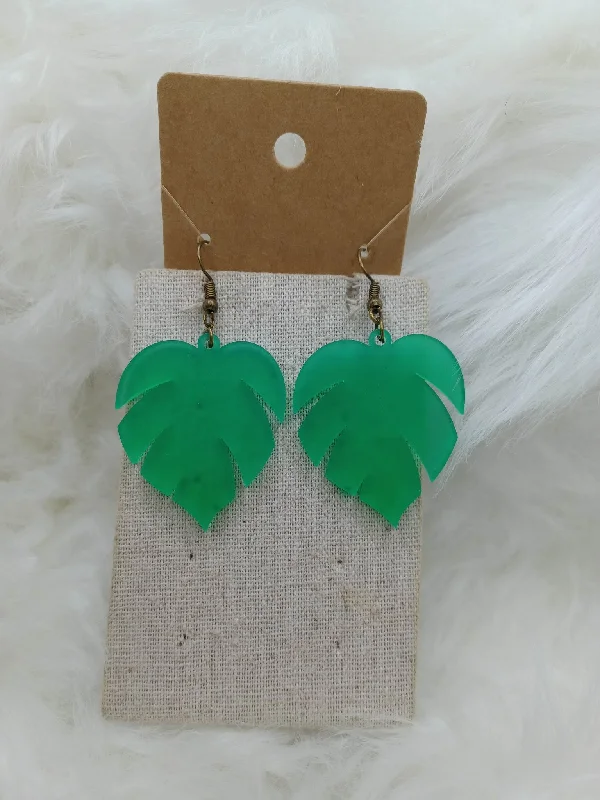 Green Acrylic Leaf Earrings - Wide