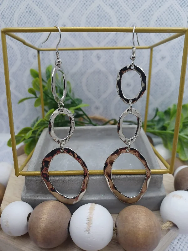 Silver Textured Circle Dangle Earrings