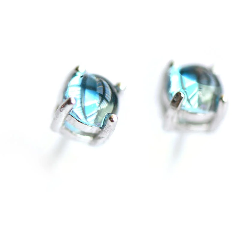 Blue Topaz Stud Earrings in White Gold Plated Sterling Silver November Birthstone Handmade Jewelry