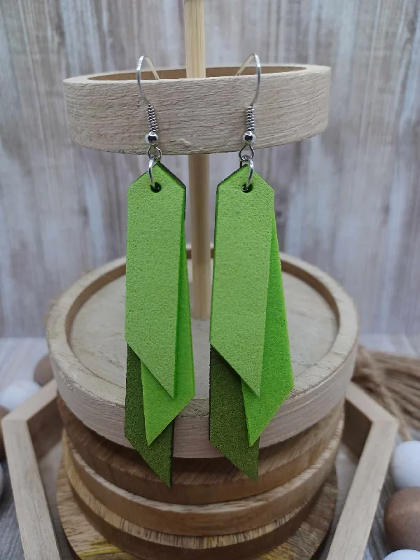 Green Layered Geometric Earrings