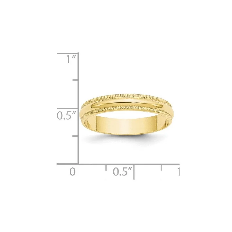 Curata 10k Yellow Gold Unisex 4 mm Milgrain Half-Round Light Wedding Band (sizes 4-14)