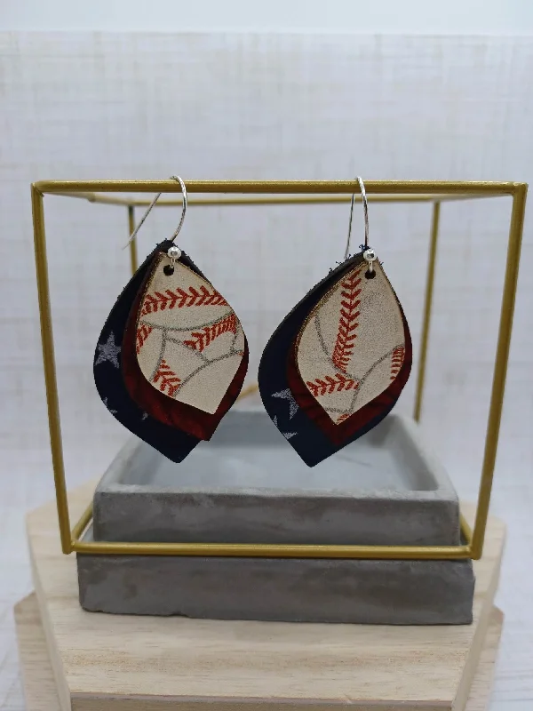 Genunine Leather Triple Layered Baseball Earrings