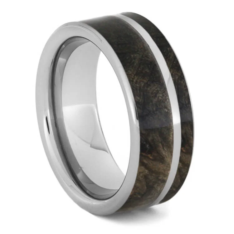 Buckeye Burl Wood Ring with Titanium Pinstripe