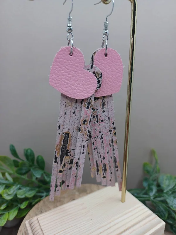 Pink Heart Style Leather Earrings