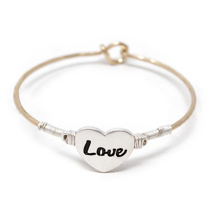 Two Tone Love Heart Hook Bangle Silver T