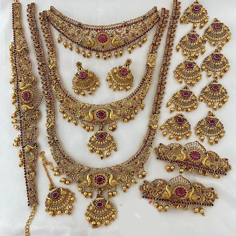 Pooja Bangles Gold Plated Pota Stone And Peacock Pearls Bridal Set