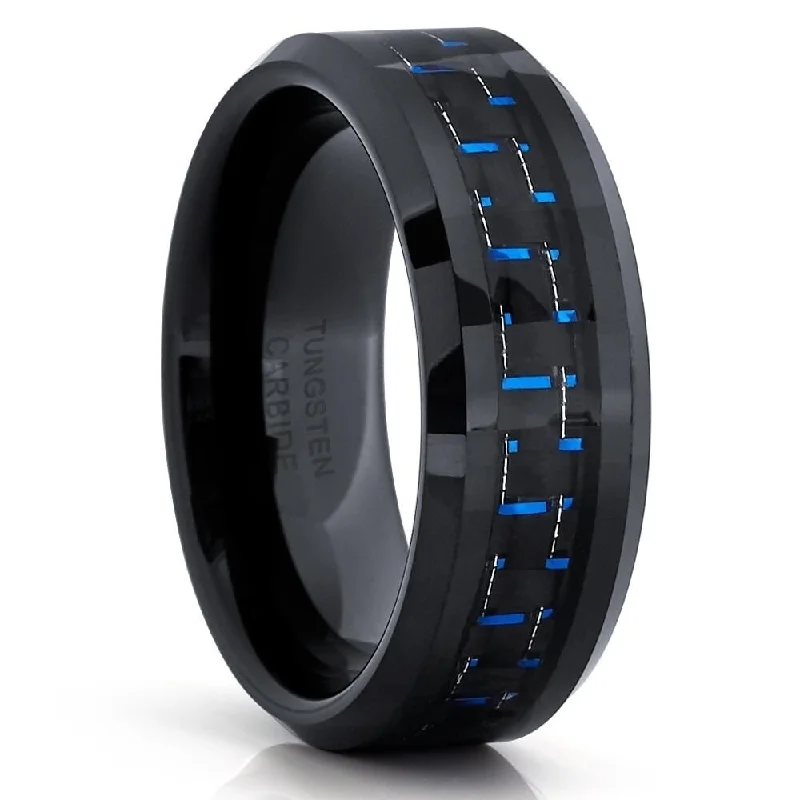 Black Tungsten Carbide Ring 8Mm Carbon Fiber Inlay Wedding Band Cobalt Free