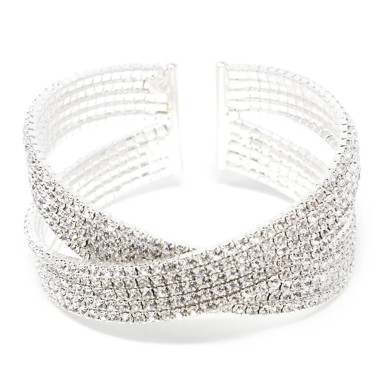 Clear Cubic Zirconia 5 Row Crossover Wire Bangle