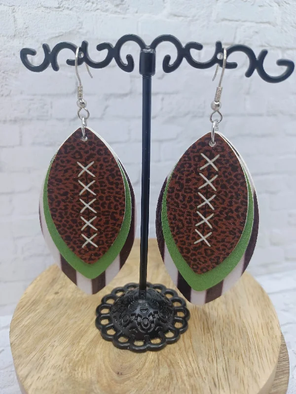 Football Leather Style Triple Layered Earrings