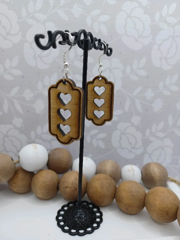 Wooden Triple Heart Cutout Earrings