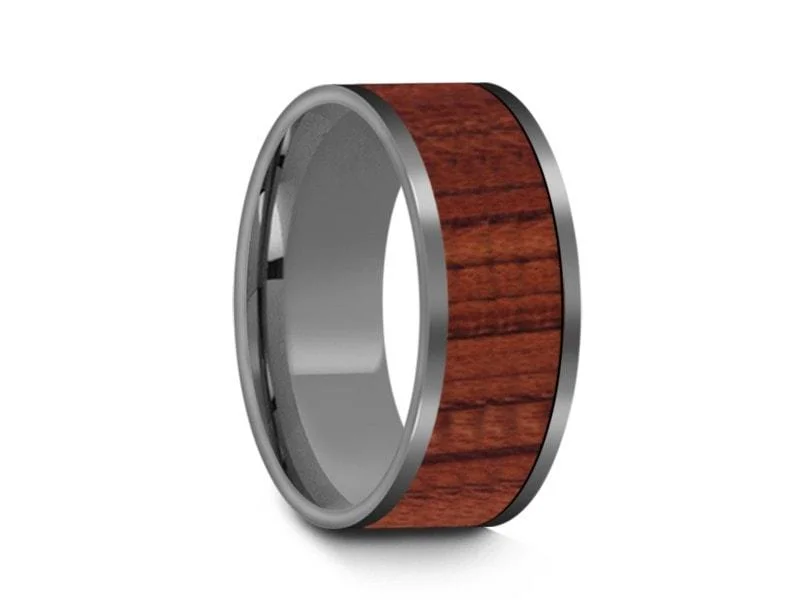 8MM HAWAIIAN Koa Wood Tungsten WEDDING BAND FLAT AND GRAY INTERIOR