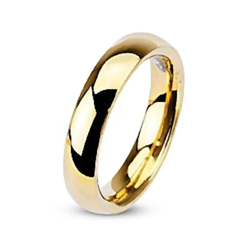 Sierra: Gold 4mm Domed Comfort Fit Stainless Steel Wedding Band Ring