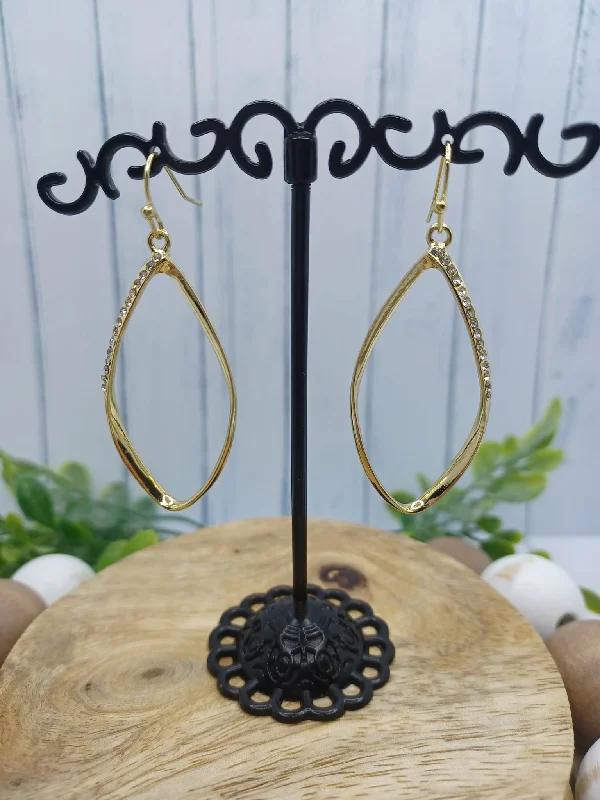 Gold Rounded Teardrop Style Earrings w/ Rhinestones