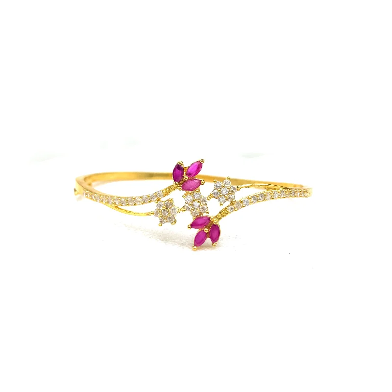 Sleek Floral Nakshatra work Cubic Zirconia (CZ) Single Bangle Kada