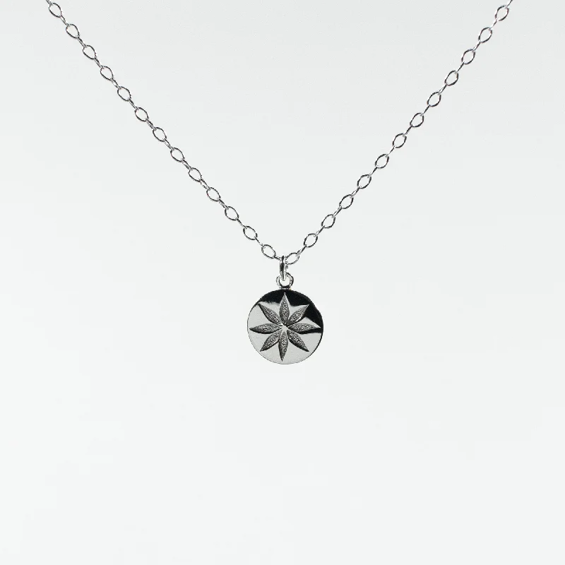 Silver Flower Disc Necklace