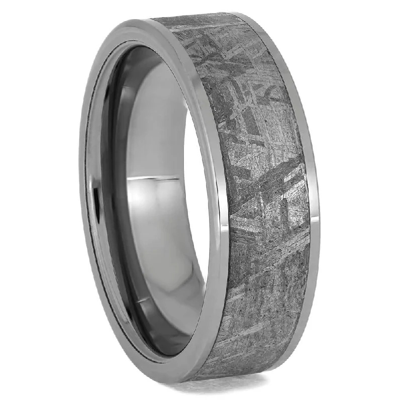 Meteorite Ring with Rugged Tungsten Edges