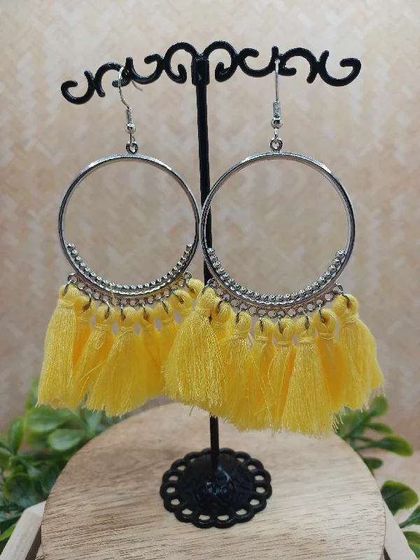 Warm Yellow Tassel Earrings w/ Silver Detail