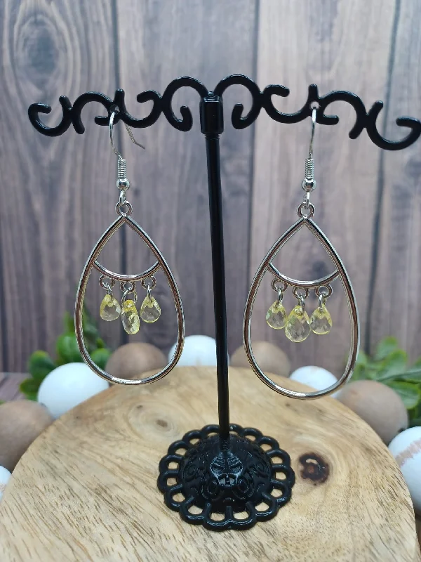 Silver Teardrop Earrings w/ Yellow Beading