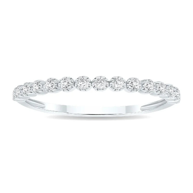 1/5 Carat TW Beaded Crown Setting Diamond Wedding Band in 10K White Gold (Wedding, Stackable or Fashion Ring)