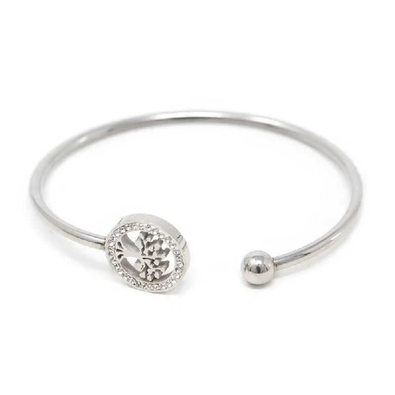 Stainless St Crystal Tree of Life Bangle