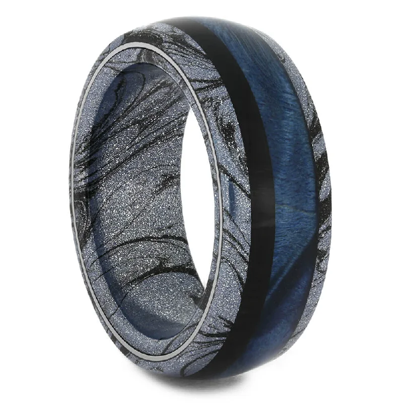 Cobaltium Mokume Wedding Band with Dual Woods